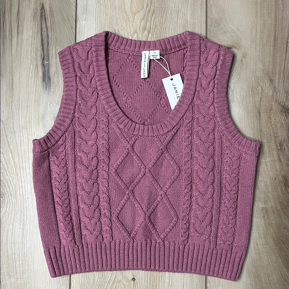 JANIE & JACK CABLE KNIT CROPPED SWEATER VEST PINK SIZE 10
NEW